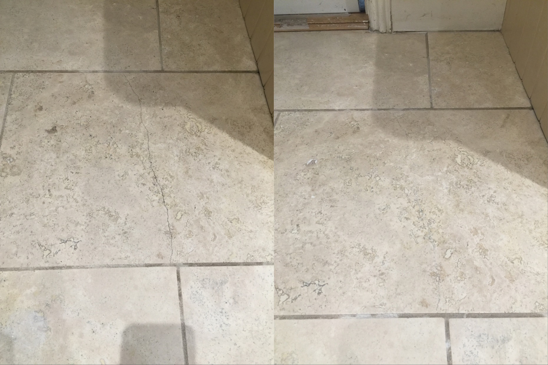 Travertine Kitchen Floor Cracked Tile Before and After East Byfleet