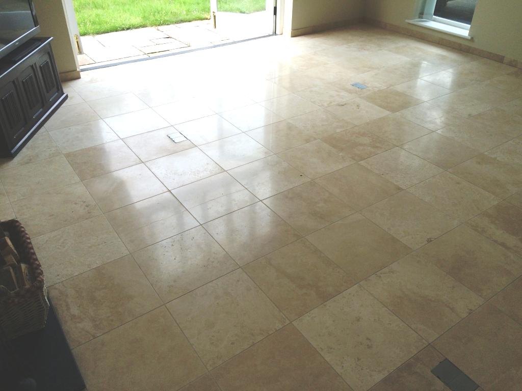 Limestone Tiled Floor After Cleaning and Polishing in Esher