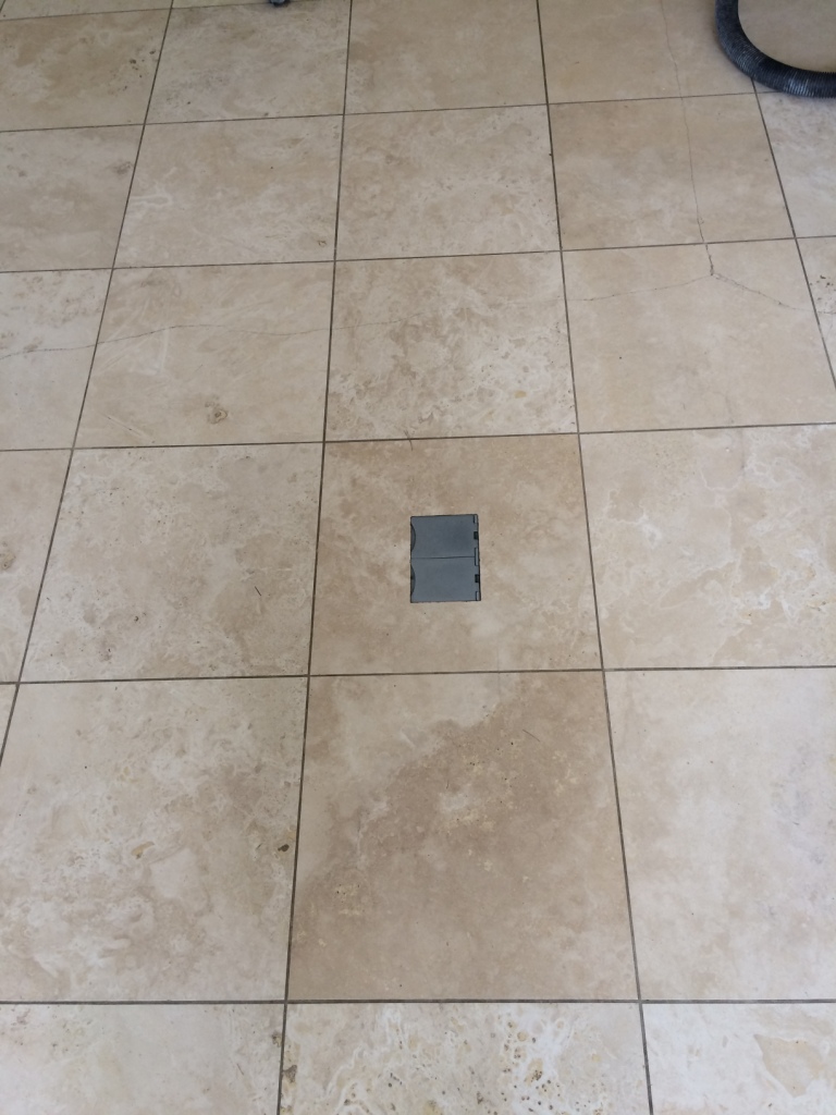 Limestone Tiled Floor Before Cleaning and Polishing in Esher
