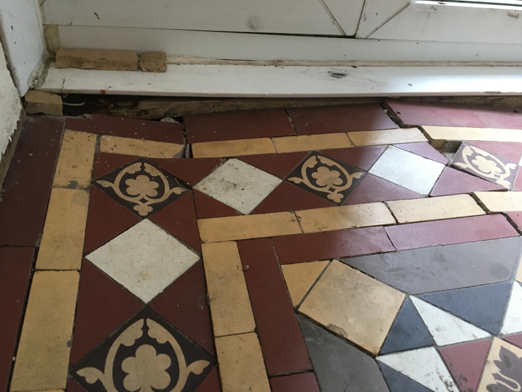 Victorian Tiled Hallway Floor Before Rebuild in Epsom