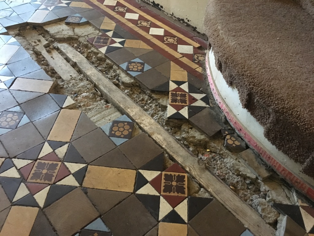 Victorian Tiled Hallway Floor During Rebuild in Epsom