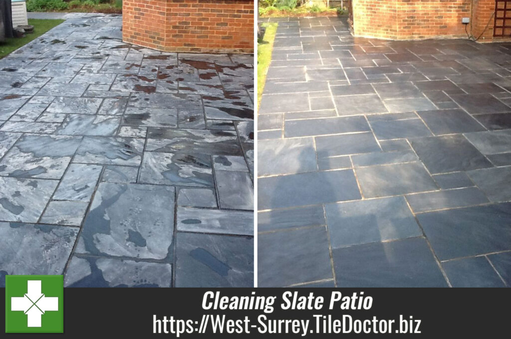 Showing The Results of Cleaning Slate on a Client’s Patio