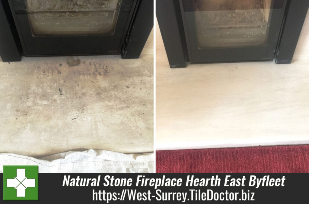 Cleaning Stains From a Natural Stone Fireplace Hearth in East Byfleet