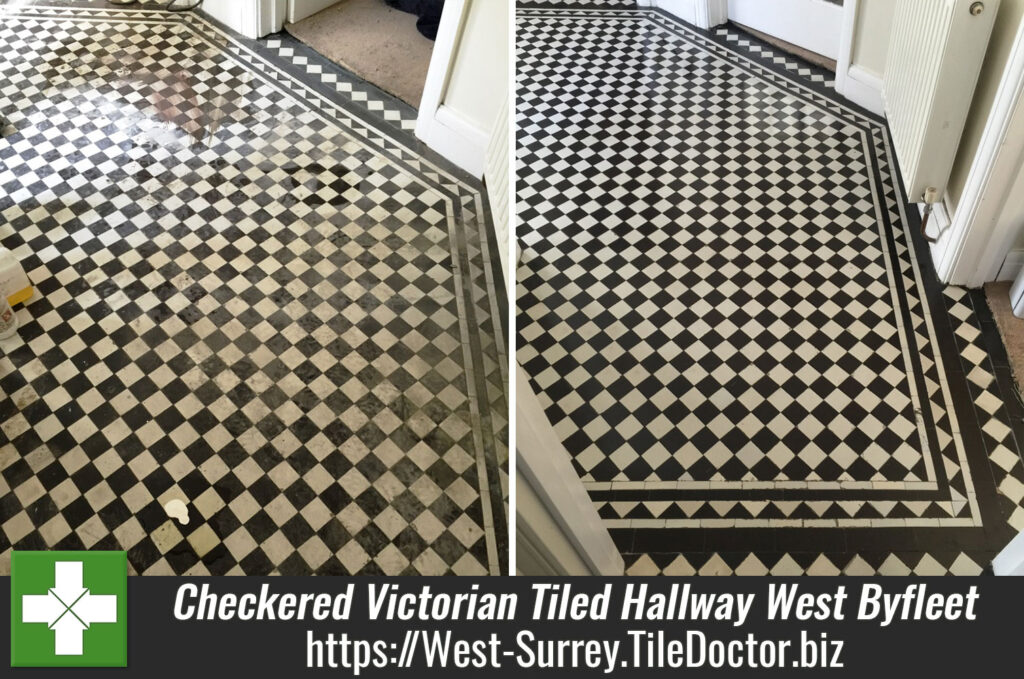 Repairing and Cleaning a Checkered Victorian Tiled Hallway in West Byfleet