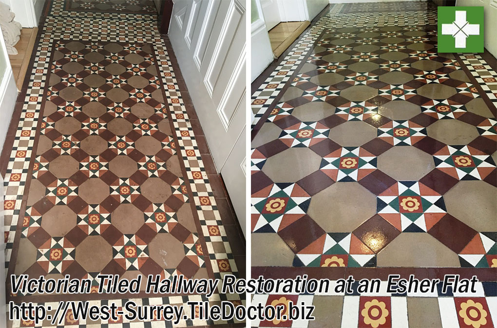 Victorian Tiled Hallway Before and After Restoration in Esher