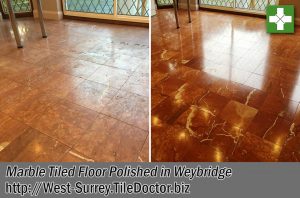Red Brown Marble Tiled Floor Before After Polishing Weybridge