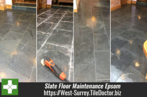 Slate Tiled Floor Before After Maintenance Epsom