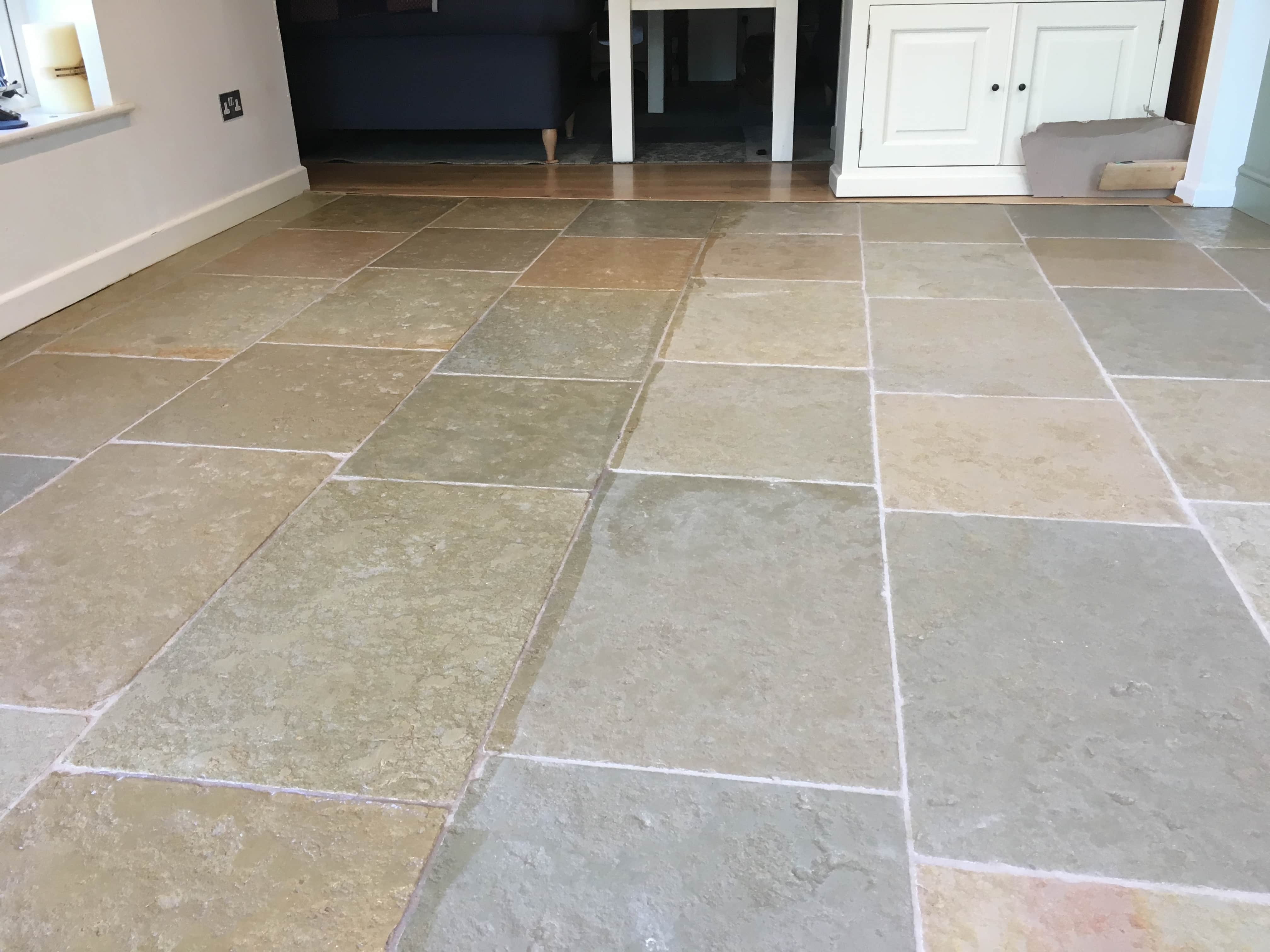 Sandstone Kitchen Floor During Sealing Farnham