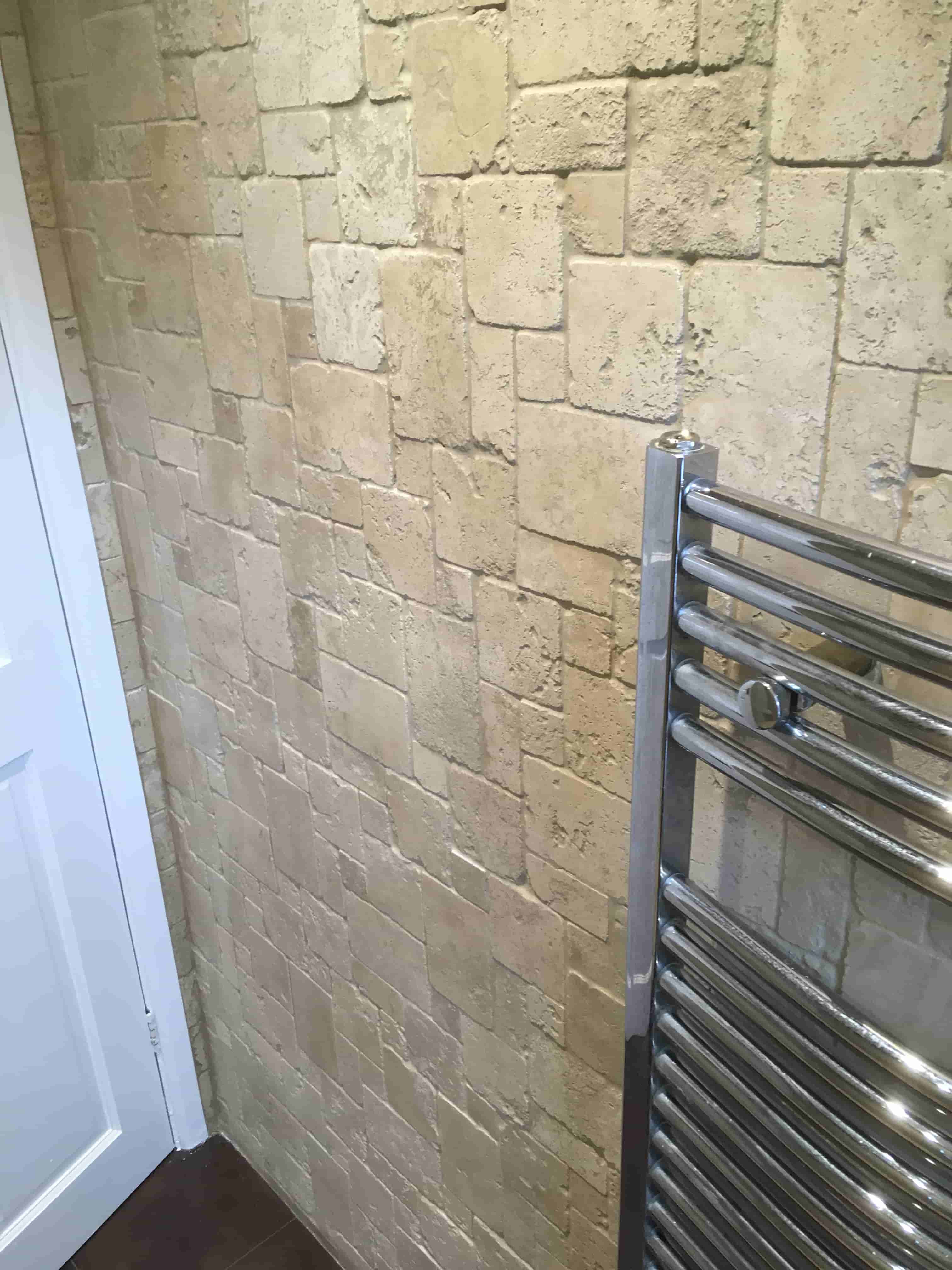 Travertine Bathroom Wall Weybridge Flat Before Sealer Removed