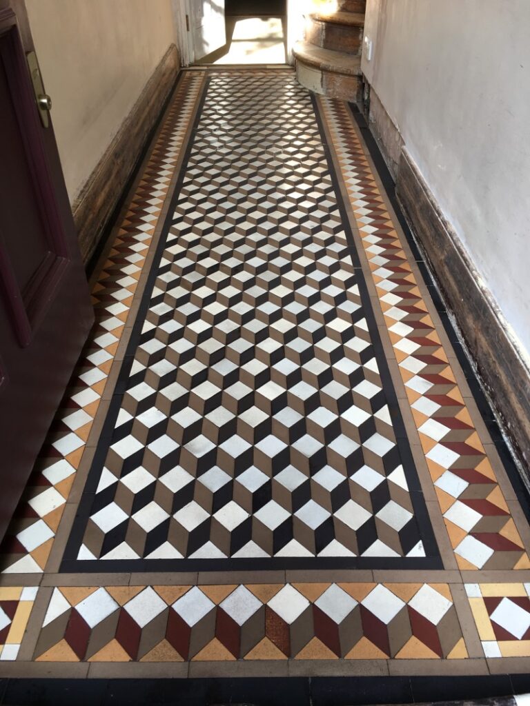 Victorian Tiled 3D Geometric Patterned Floor After Cleaning Sealing Guildford