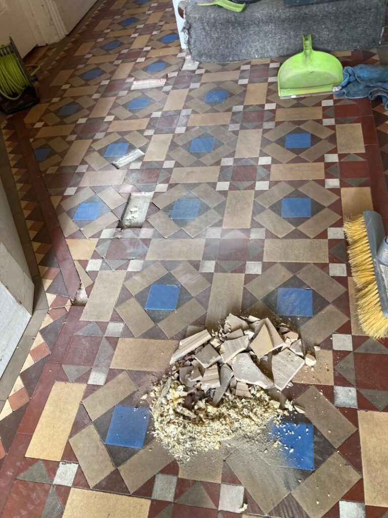 Victorian Tiled Hallway During Restoration Camberley Surrey