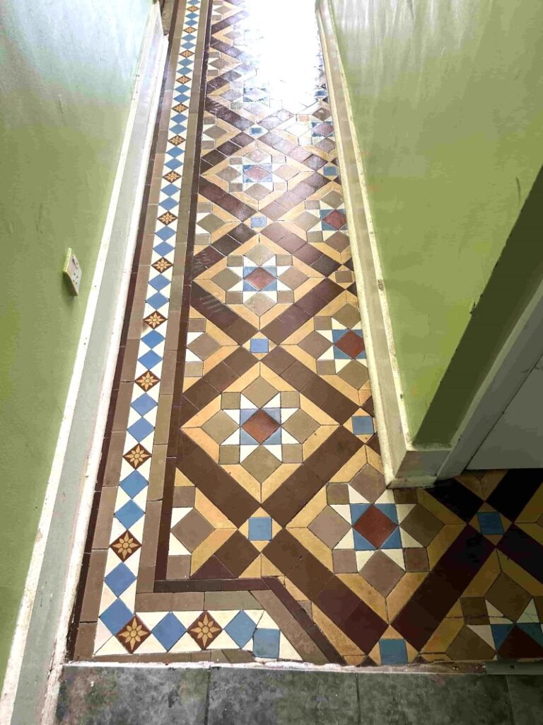 Wax Covered Victorian Tiled Hallway Floor After Renovation Addlestone