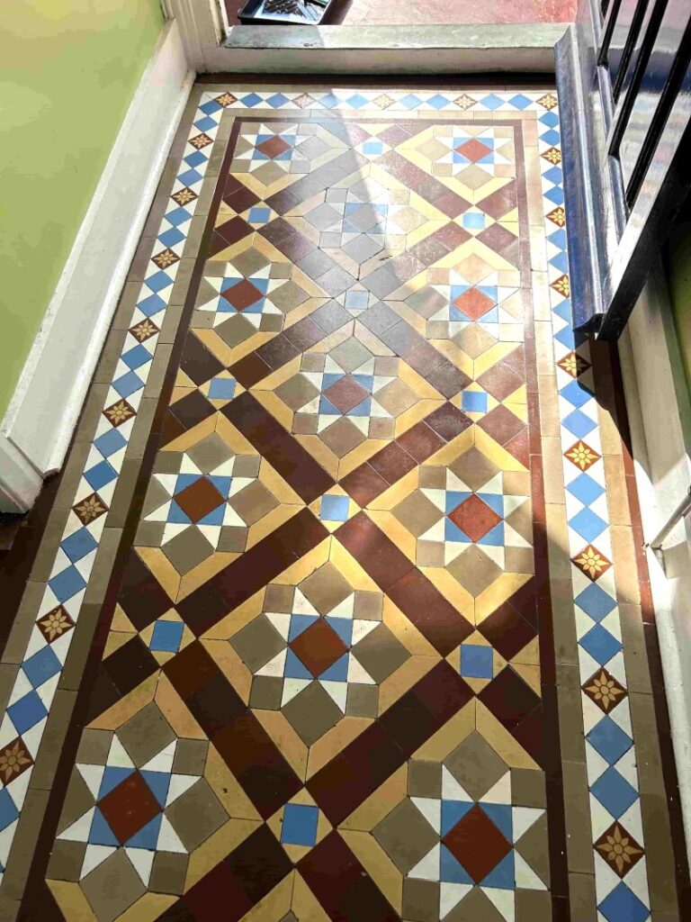 Wax Covered Victorian Tiled Hallway Floor After Renovation Addlestone