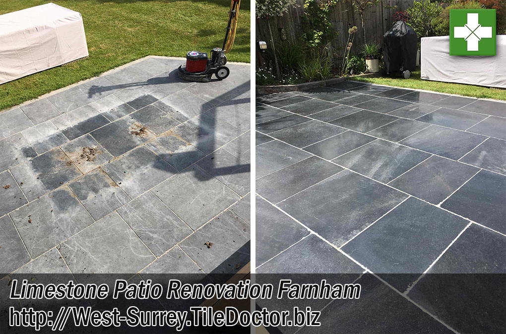 Black Limestone Patio Before After Renovation Farnham